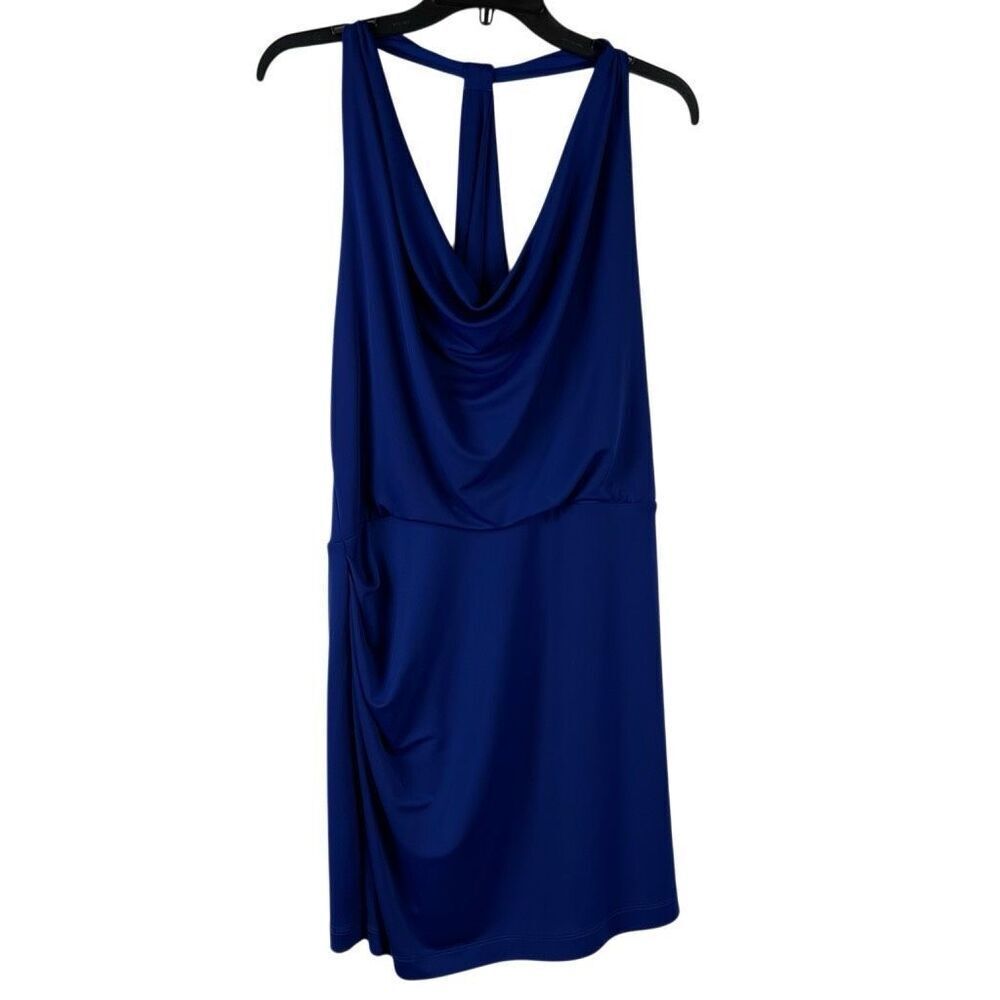 Draped Cowl Neck Sleeveless Dress - Blue